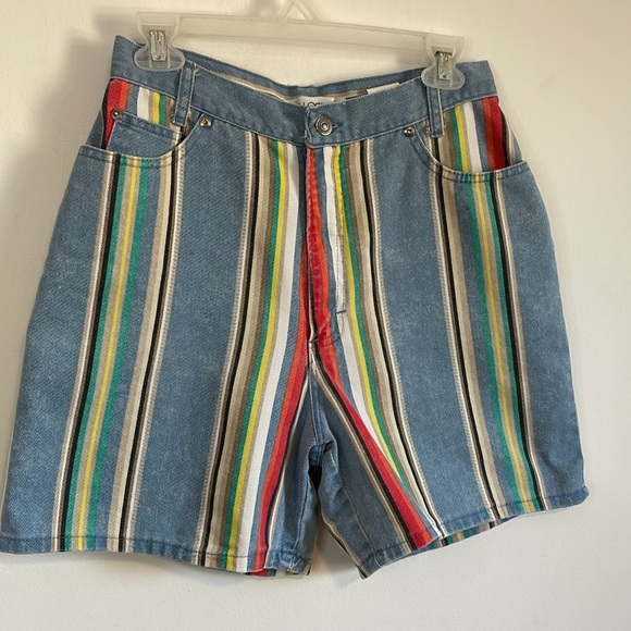 VTG 90s Revival Shorts 10 Bermuda 28” waist ColorBlock Blue Striped Indie 5” - Picture 2 of 15